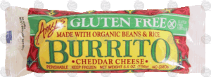 Amy's Gluten Free cheddar cheese burrito made w/organic beans and rice 5.5 ounce