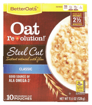 Better Oats Oat Revolution! steel cut classic instant oatmeal with flax, 10-measuring cup pouches 11.6 ounce