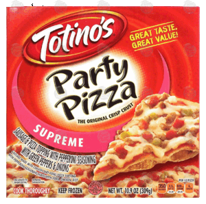 Totino's Party Pizza supreme pizza; sausage & pepperoni pizza with green peppers & onions, crisp crust 10.9 ounce