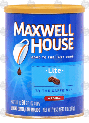 Maxwell House Lite medium roast ground coffee with 1/2 the caffeine, makes 90 6-fl. oz. cups 11 ounce