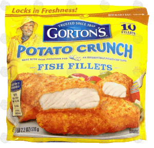 Gorton's potato crunch fish fillets, made with real potatoes for an irresistable potato chip taste, 10 ct 18.2 ounce
