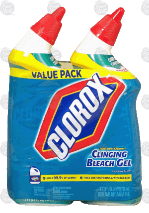 Clorox toilet bowl cleaner, clinging bleach gel, cool wave scent, 2 pack 48 fluid ounce
