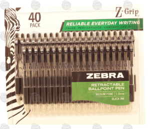 Zebra Z-Grip retractable ball point pen, medium point, 1.0mm, black ink 40 count