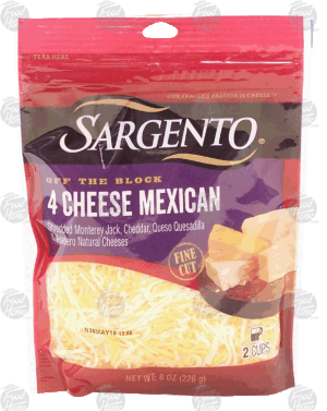 Sargento(R) Off the Block 4 cheese mexican; monterey jack, cheddar, queso & asadero cheese 8 ounce