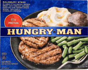 Hungry-Man salisbury steak with creamy mashed potatoes and tender green beans, includes a chocolate brownie 16 ounce