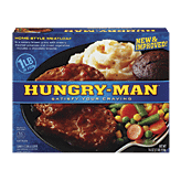 Hungry-Man home-style meatloaf with creamy mashed potatoes and mixed vegetables, includes a chocolate brownie 16 ounce