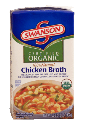 Swanson certified organic free range chicken broth, 99% fat free, no msg, less sodium 32 ounce