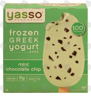 Yasso frozen greek yogurt bars, mint chocolate chip, gluten free, 4 bars 14 fluid ounce