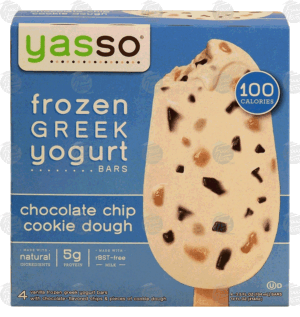 Yasso frozen greek yogurt bars, chocolate chip cookie dough, gluten free, 4 bars 14 fluid ounce