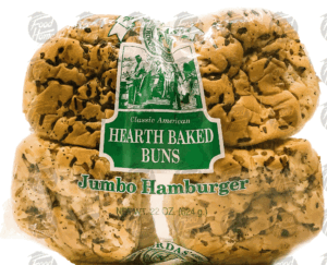 Korda's Classic American seasame seed jumbo hamburger hearth baked buns. 8 ct., wrapper 22 ounce