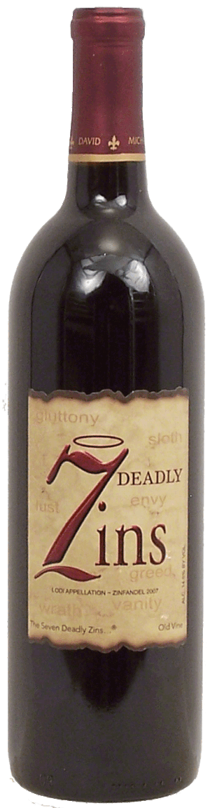 Deadly Zins Old Vine zinfandel wine of Lodi Appellation, 14.5% alc. by vol. 750 milliliter