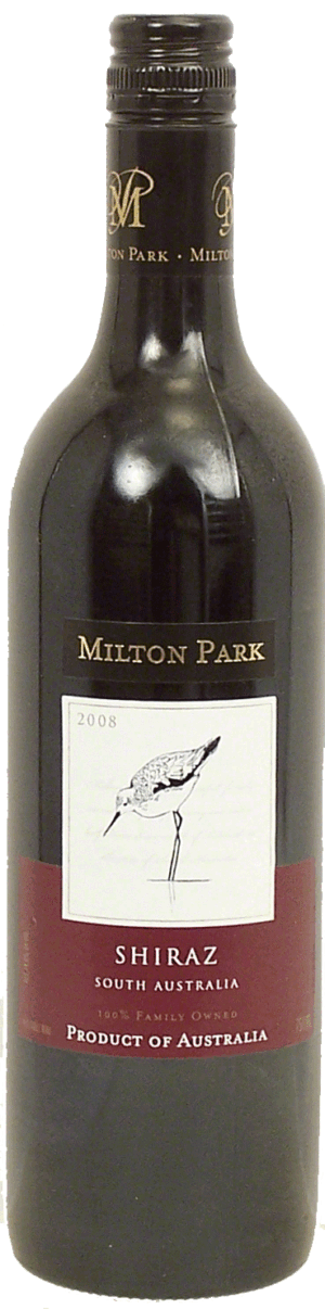 Milton Park shiraz wine of South Australia, 14% alc. by vol. 750 milliliter