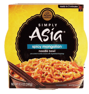 Simply Asia spicy mongolian noodle bowl, pre-cooked noodles & sauce with vegetables & toppings 8.5 ounce