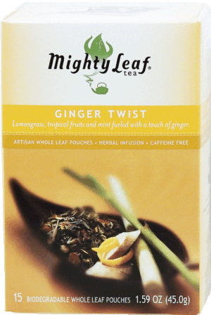 Mighty Leaf Ginger Twist lemongrass, tropical fruits, mint and ginger; caffeine free, 15-biodegradable whole leaf pouches 1.59 ounce