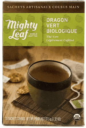Mighty Leaf organic green dragon whole leaf tea, light caffeine, 15 stitched pouches 1.32 ounce