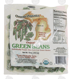 Omena Organics organic green beans, frozen 10 ounce