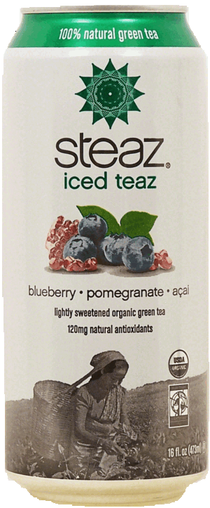 steaz iced teaz blueberry, pomegranate, acai lightly sweetened organic green tea 16 fluid ounce