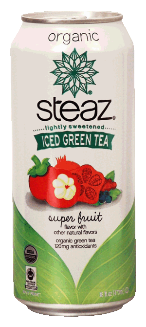 steaz super fruit iced green tea, organic 16 fluid ounce