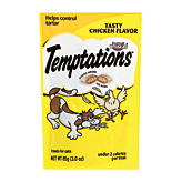 Whiskas Temptations cat treats, tasty chicken flavour, tartar control, crunchy outside, soft inside 3 ounce