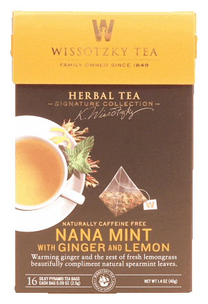 Wissotzky Tea Signature Collection nana mint with ginger and lemon herbal tea, caffeine free, 16-bags 1.4 ounce
