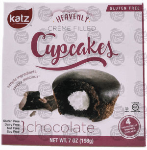 katz chocolate creme filled cupcakes, 4 pk., box, frozen 7 ounce