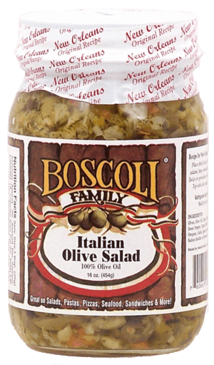 Boscoli Family italian olive salad, 100% olive oil 16 ounce