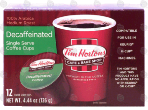 Tim Horton's decaffeinated single serve coffee cups, 100% arabica medium roast, 12 cups 4.44 ounce