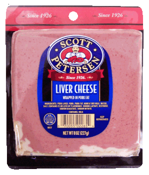 Scott Petersen liver cheese wrapped in pork fat, sliced luncheon loaf 8 ounce