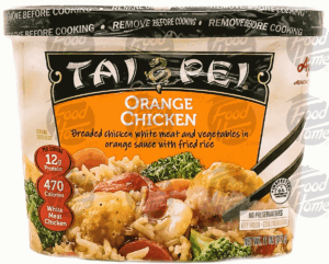 Tai Pei orange chicken, breaded white meat and vegetables with fried rice 11 ounce