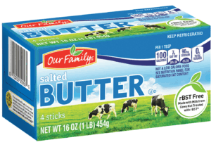 Our Family butter, salted, 4-sticks 16 ounce
