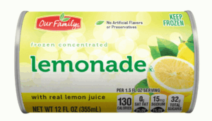 Our Family lemonade frozen concentrated, 15% juice 12 fluid ounce
