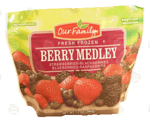 Our Family Fresh Frozen berry medley; strawberries, blackberries, blueberries, raspberries 12 ounce