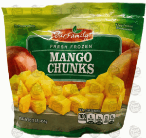 Our Family mango chunks, frozen resealable bag 16 ounce