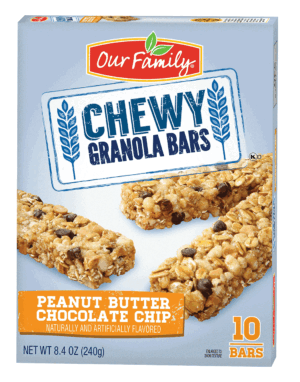 Our Family Chewy peanut butter chocolate chip granola bars, 10-count 8.4 ounce