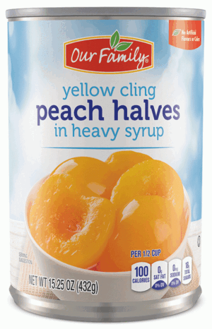 Our Family peach halves in syrup 15.25 ounce