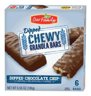 Our Family chewy chocolate chip granola bars dipped in chocolate, 6-bars 6.56 ounce