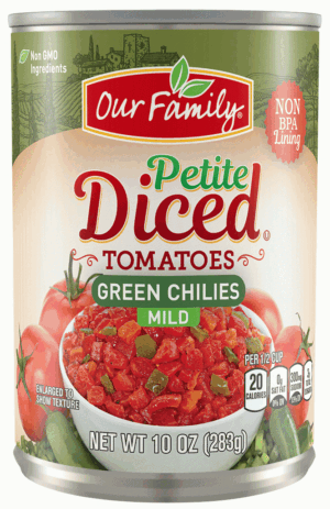 Our Family mild diced tomatoes with chiles 10 ounce