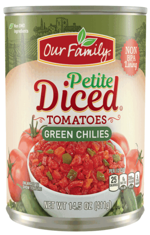 Our Family diced tomatoes with green chilies 14.5 ounce