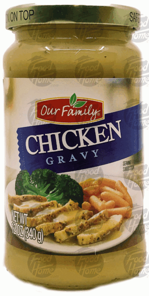 Our Family chicken gravy, glass jar 12 ounce