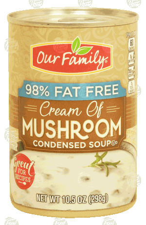 Our Family cream of mushroom condensed soup, 98% fat free 10.5 ounce