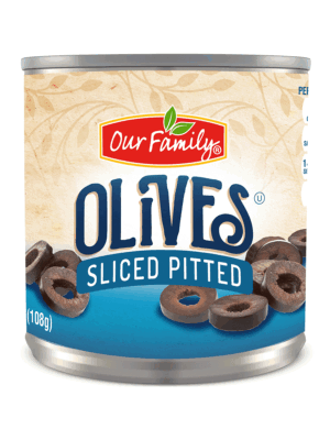 Our Family olives, sliced, ripe pitted 3.8 ounce