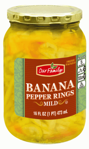 Our Family banana pepper rings, mild 16 fluid ounce