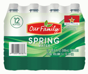 Our Family natural spring water, 1/2-liter plastic bottles 12 pack