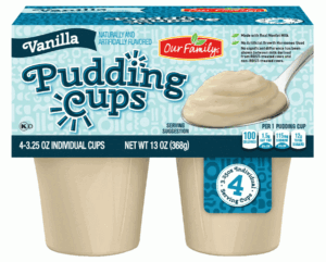 Our Family vanilla pudding cups, 3.25-oz 4 pack