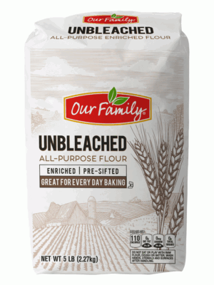 Our Family flour, all-purpose, unbleached 5 pound