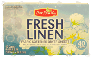 Our Family fresh linen fabric softener dryer sheets 40 count