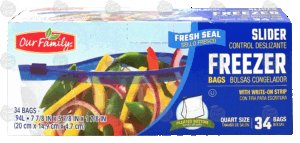 Our Family slider freezer bags, quart size 34 count