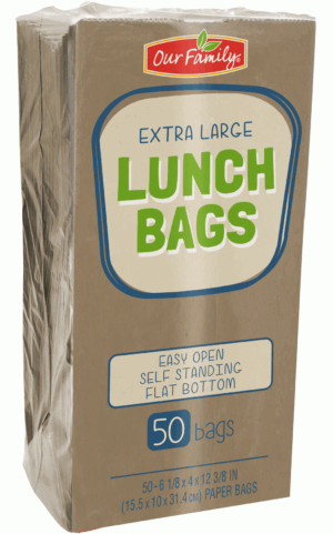 Our Family lunch bags, extra large, brown paper 50 count