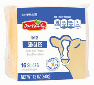Our Family swiss singles process cheese, 16-slices 12 ounce