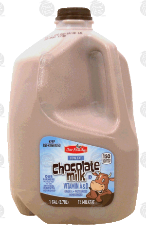 Our Family chocolate milk, 1% low fat, vitamin a & d 1 gallon